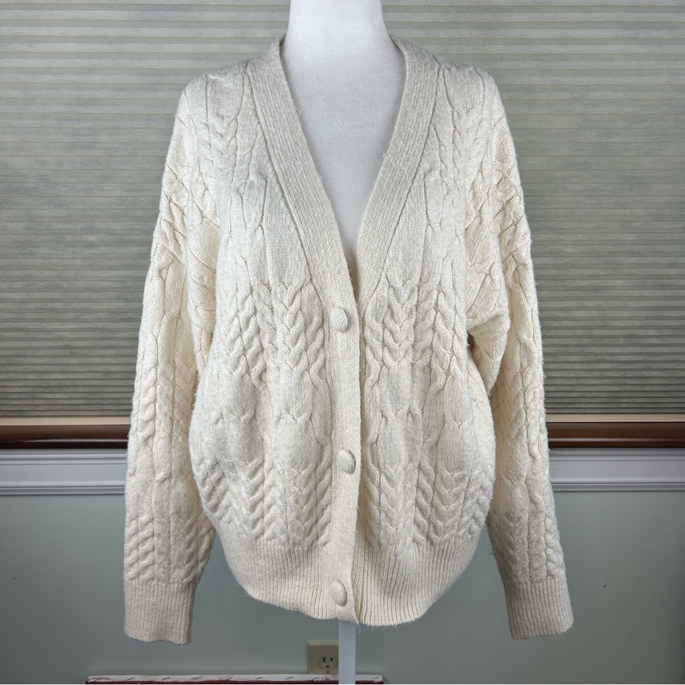 Primark Cares Sophisticated Ivory Cable Knit Oversized Cardigan Sweater